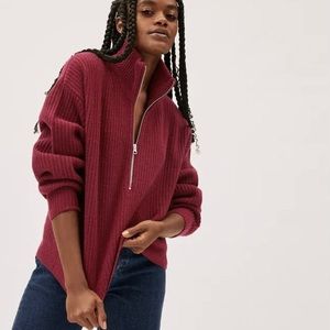 Everlane Felted Merino Half Zip in Oxblood